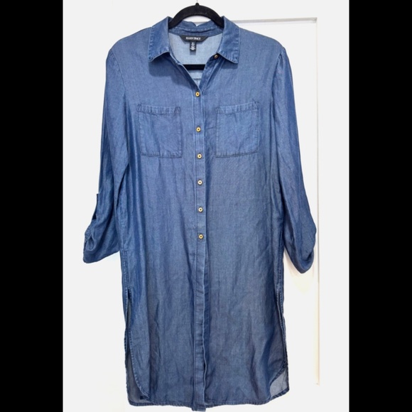 Ellen Tracy Chambray Button Down Dress with Side Slits Size Small - Picture 1 of 10